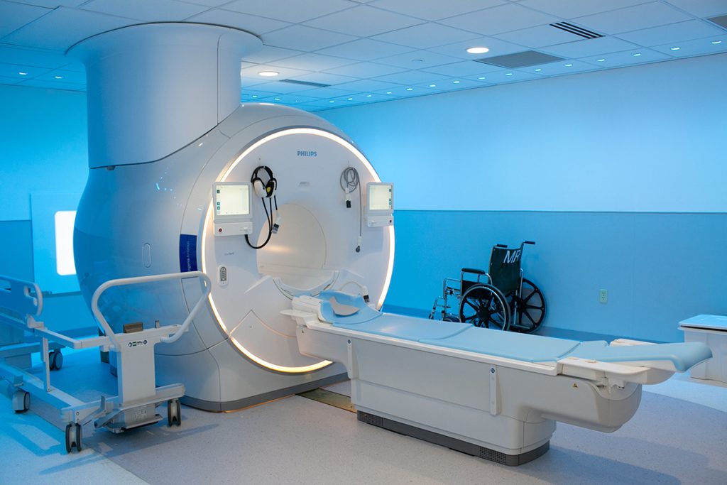MRI system in a modern imaging room